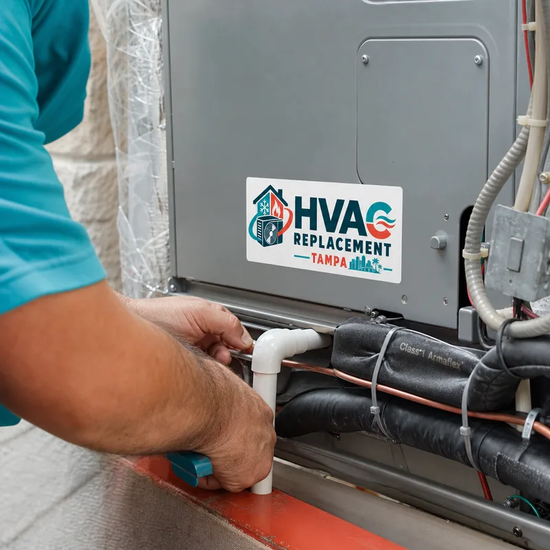 Newly installed air handler with clean condensate drain, insulated suction line, and neat electrical connections