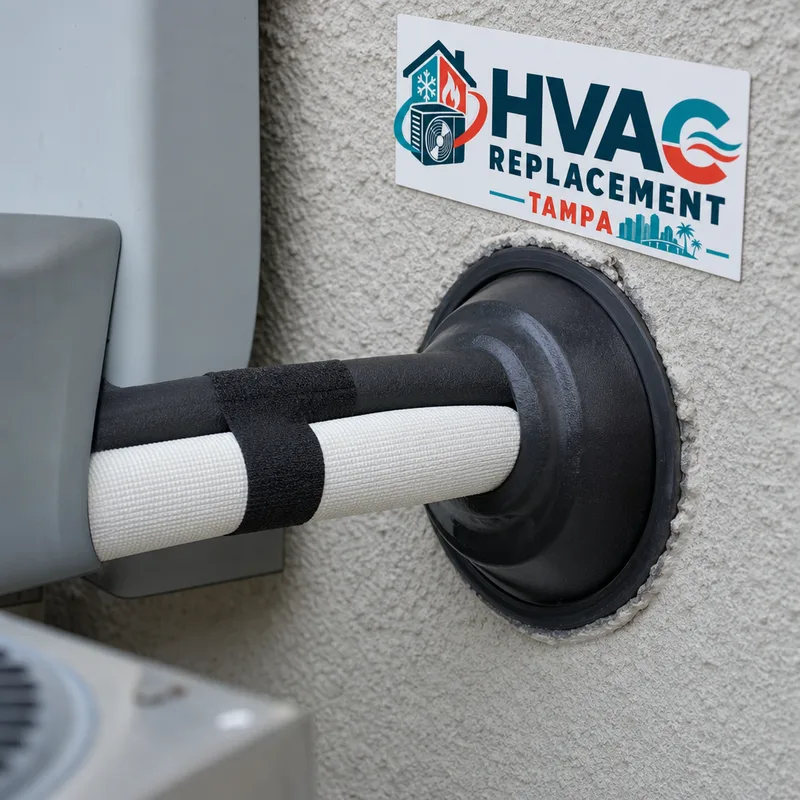 Neatly insulated refrigerant line set with sealed wall penetration and tidy line-hide